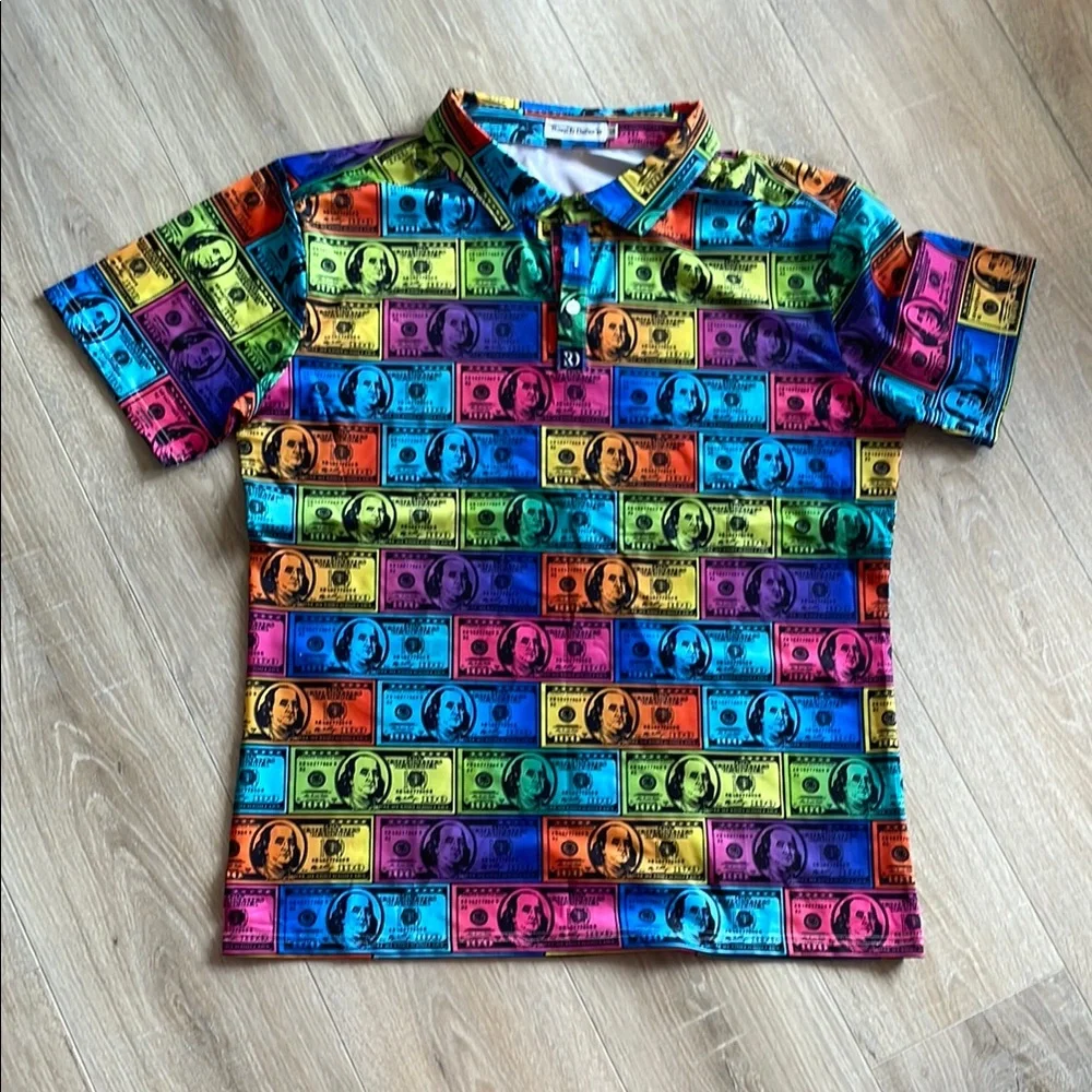 Ranch dress’n benji mens Money Print polo new - Picture 1 of 3